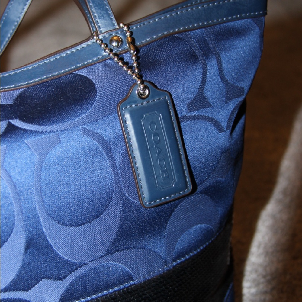 Coach Blue Sequin Tote Bag with Monogram Pattern
